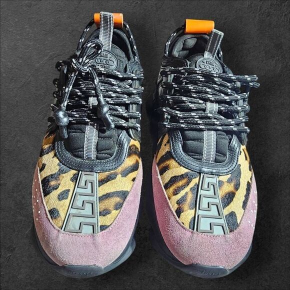 Versace Mens Chain Reaction Panelled Leopard Print Sneakers Size 42 (9)